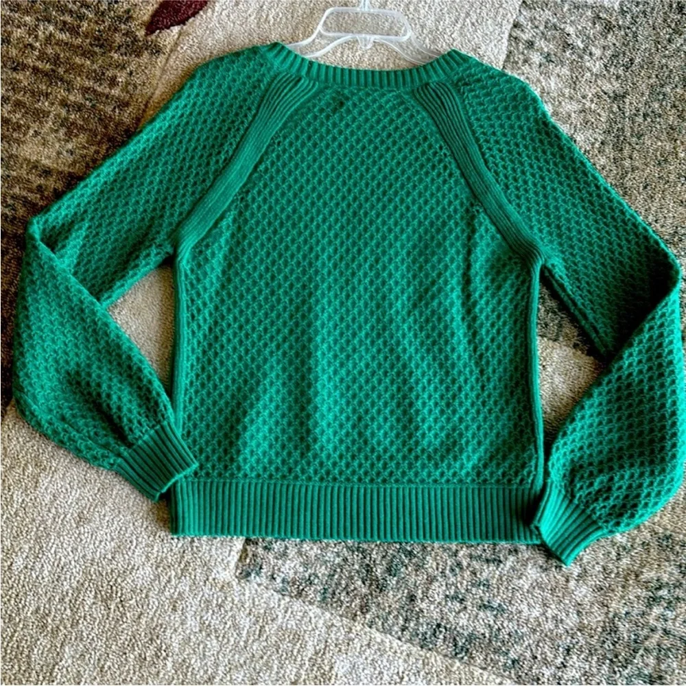 LOFT Green Textured Crew Neck Longsleeve Sweater small